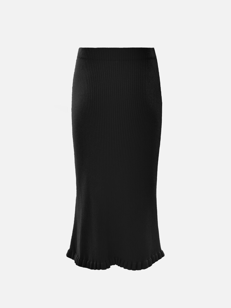 Ribbed midi knit skirt with ruffles