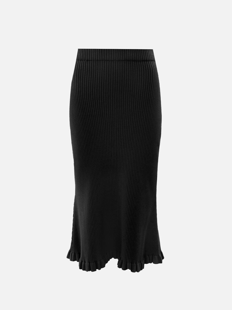 Ribbed midi knit skirt with ruffles