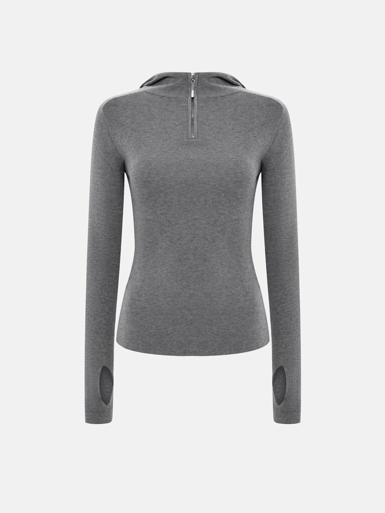 Прилегающее худи с молнией на воротнике