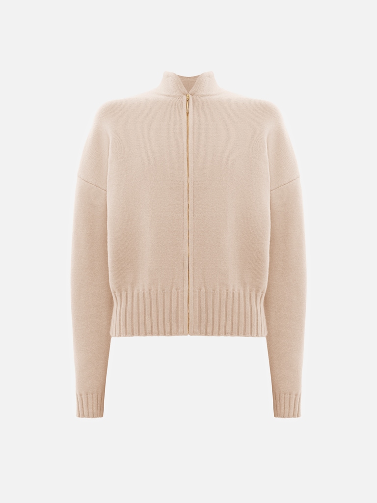 Smooth knitted cardigan with zip fastening