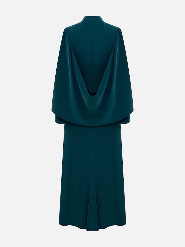 Платье макси с высоким воротником и драпировкой на лифе