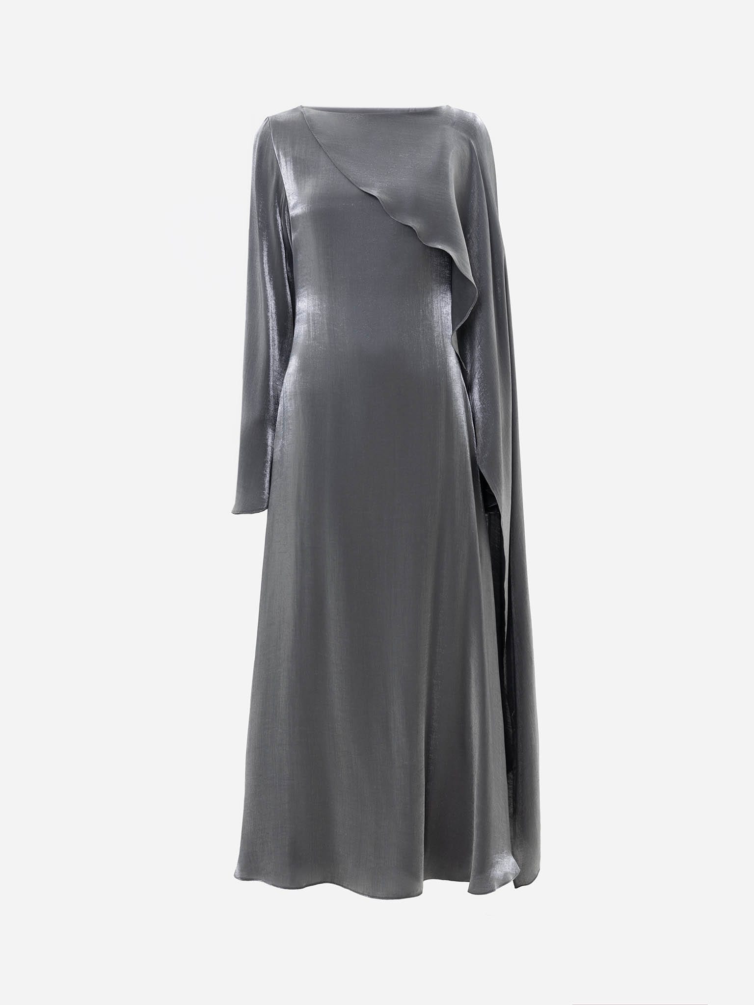 Textured maxi dress with one shoulder cape