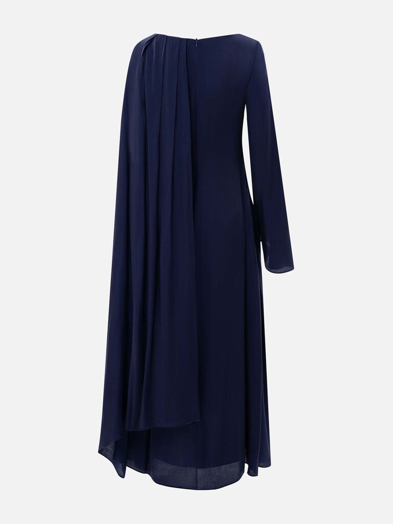 Textured maxi dress with one shoulder cape
