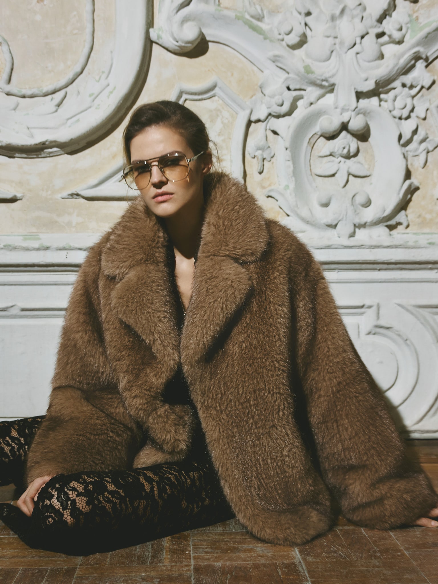 Voluminous mini eco-coat with wide collar