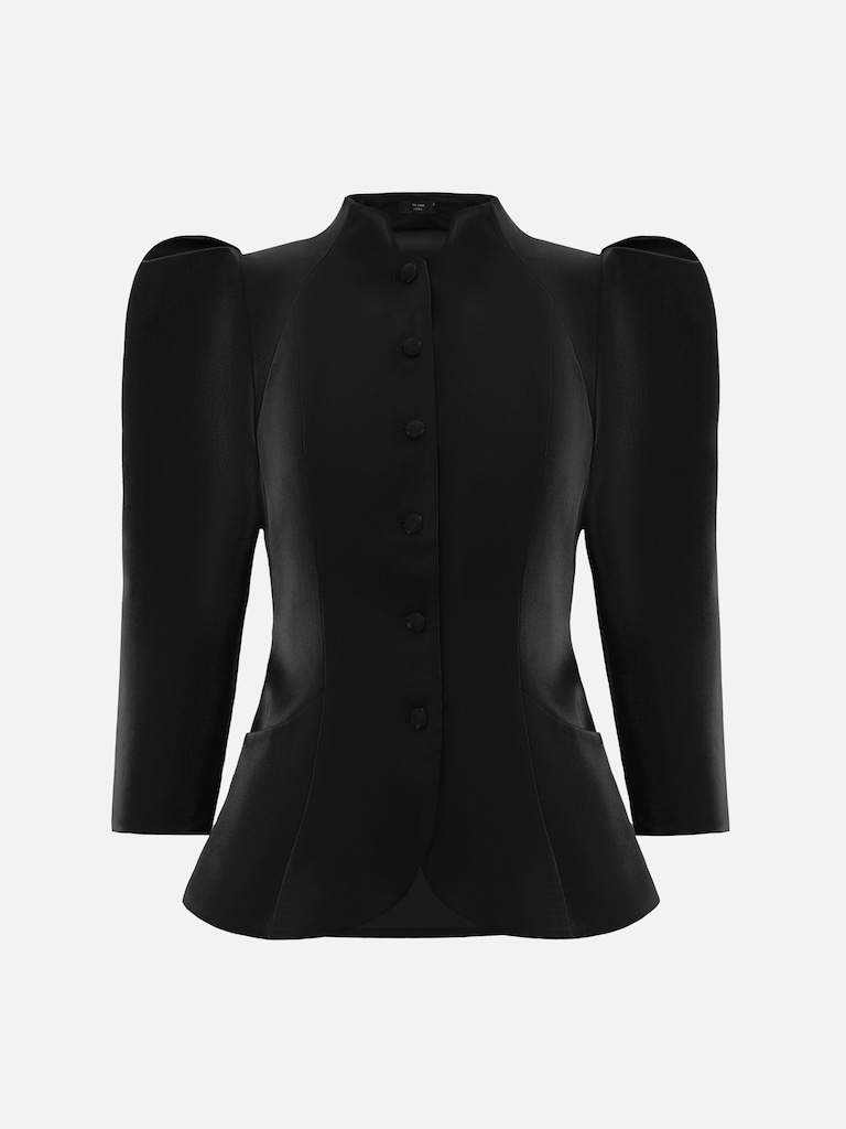 Veste ajustée à manches volumineuses en tissu lisse