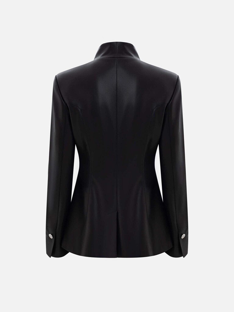 Fitted eco-leather jacket with contrasting buttons