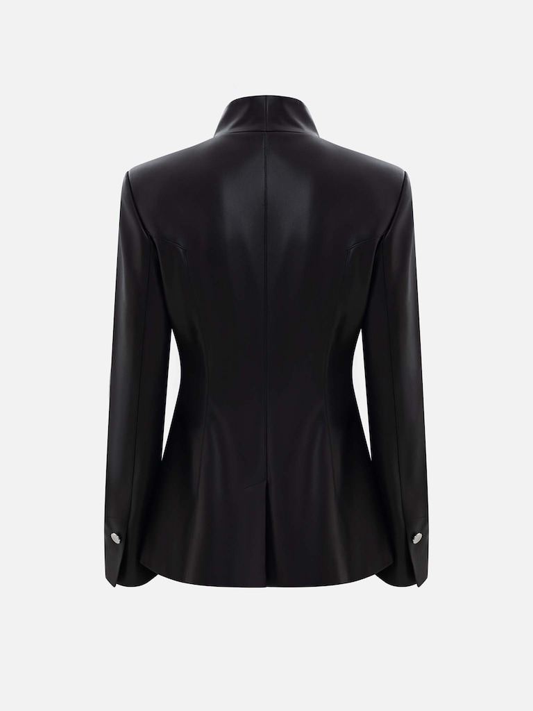 Veste cintrée en éco-cuir avec boutons contrastants