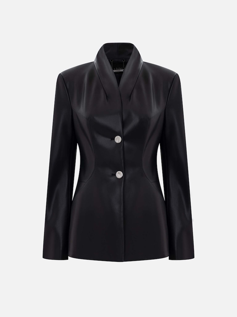Veste cintrée en éco-cuir avec boutons contrastants