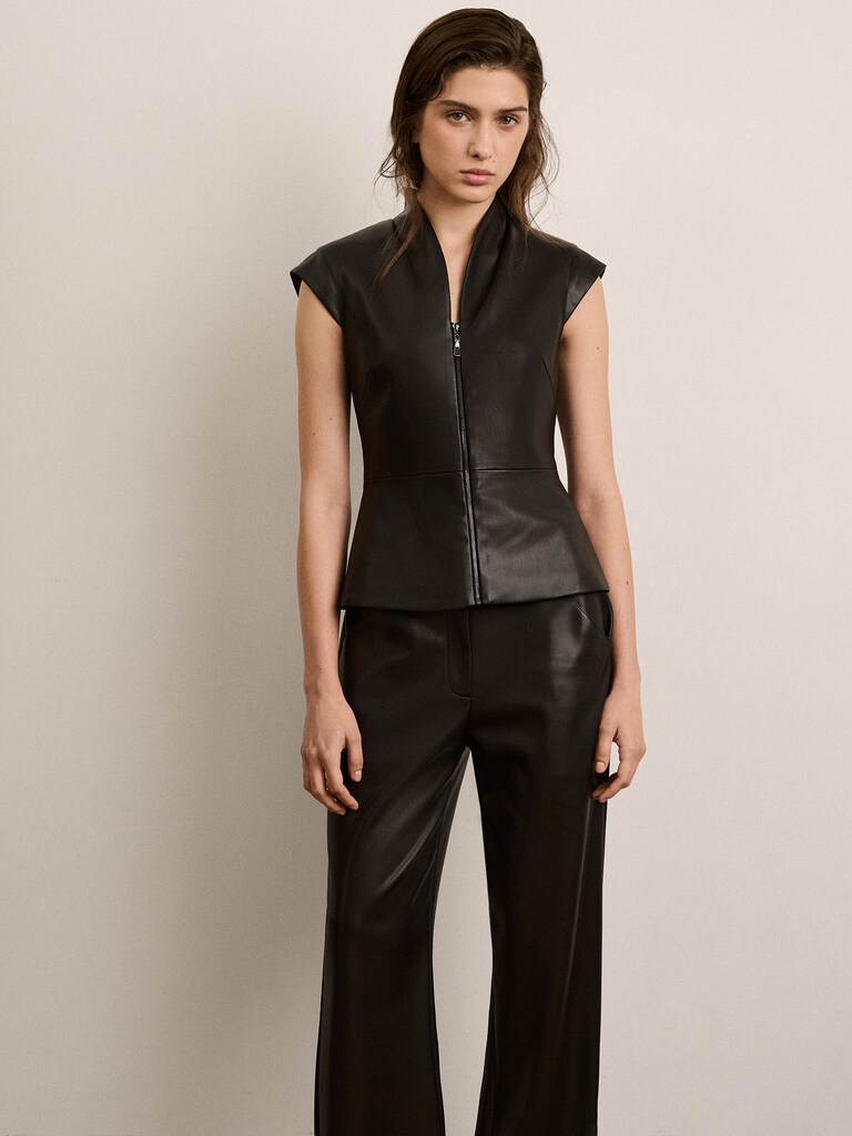 Fitted eco-leather waistcoat with zip fastening