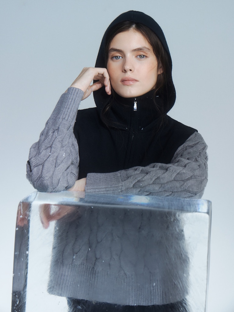 Wełniany kaptur kominiarka z wysokim kołnierzem na zamek błyskawiczny