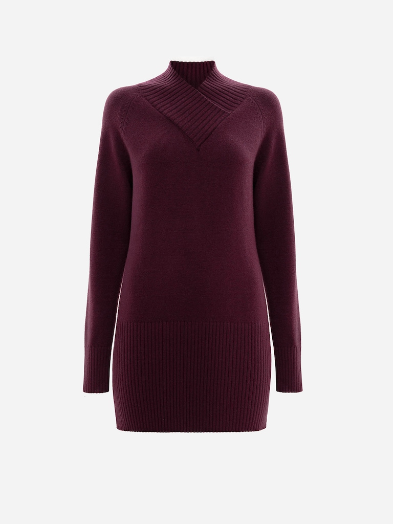 Платье мини из вязаного трикотажа с деталями в рубчик