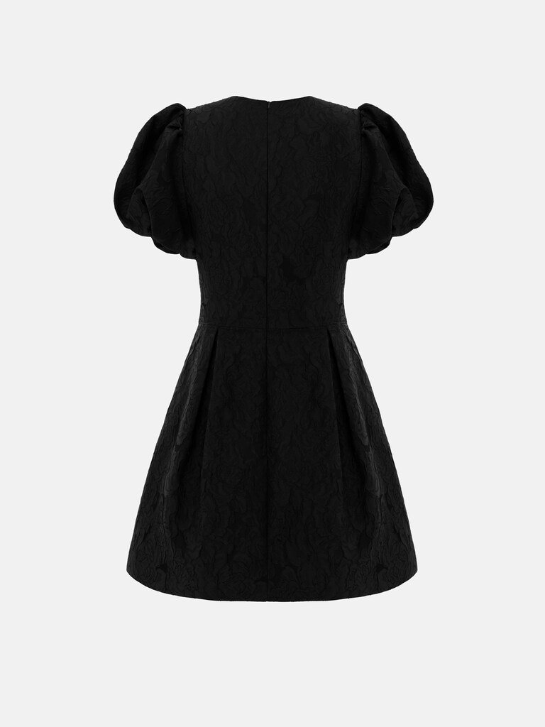 Объемное платье мини из жаккарда с рукавами-фонариками