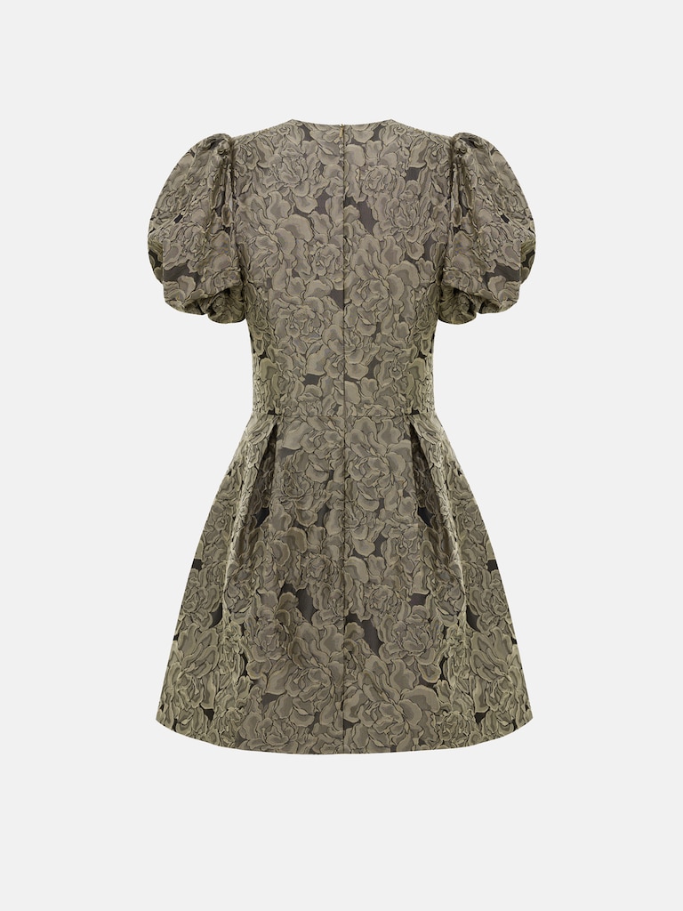 Voluminous jacquard mini dress with puff sleeves