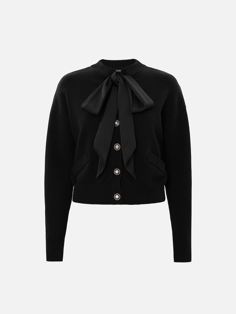 Dzianinowy kardigan z satynową kokardą