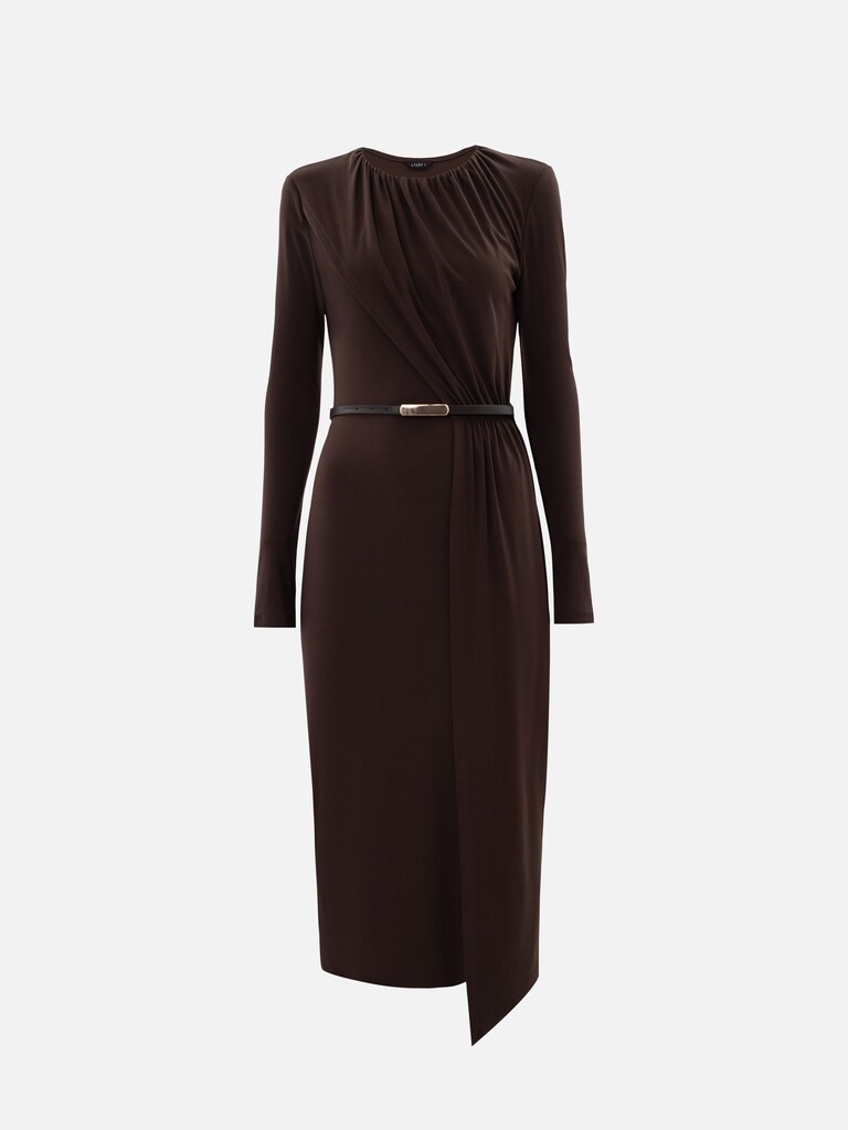 Viscose jersey midi dress with matching belt