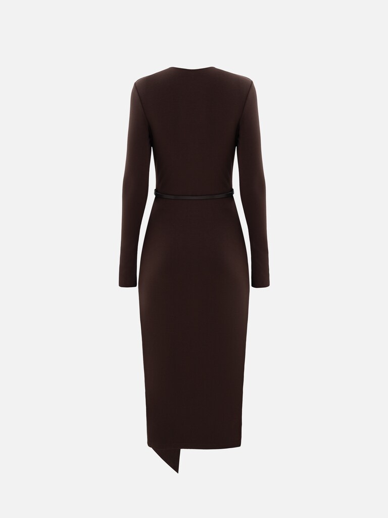Viscose jersey midi dress with matching belt