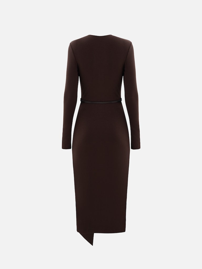 Viscose jersey midi dress with matching belt