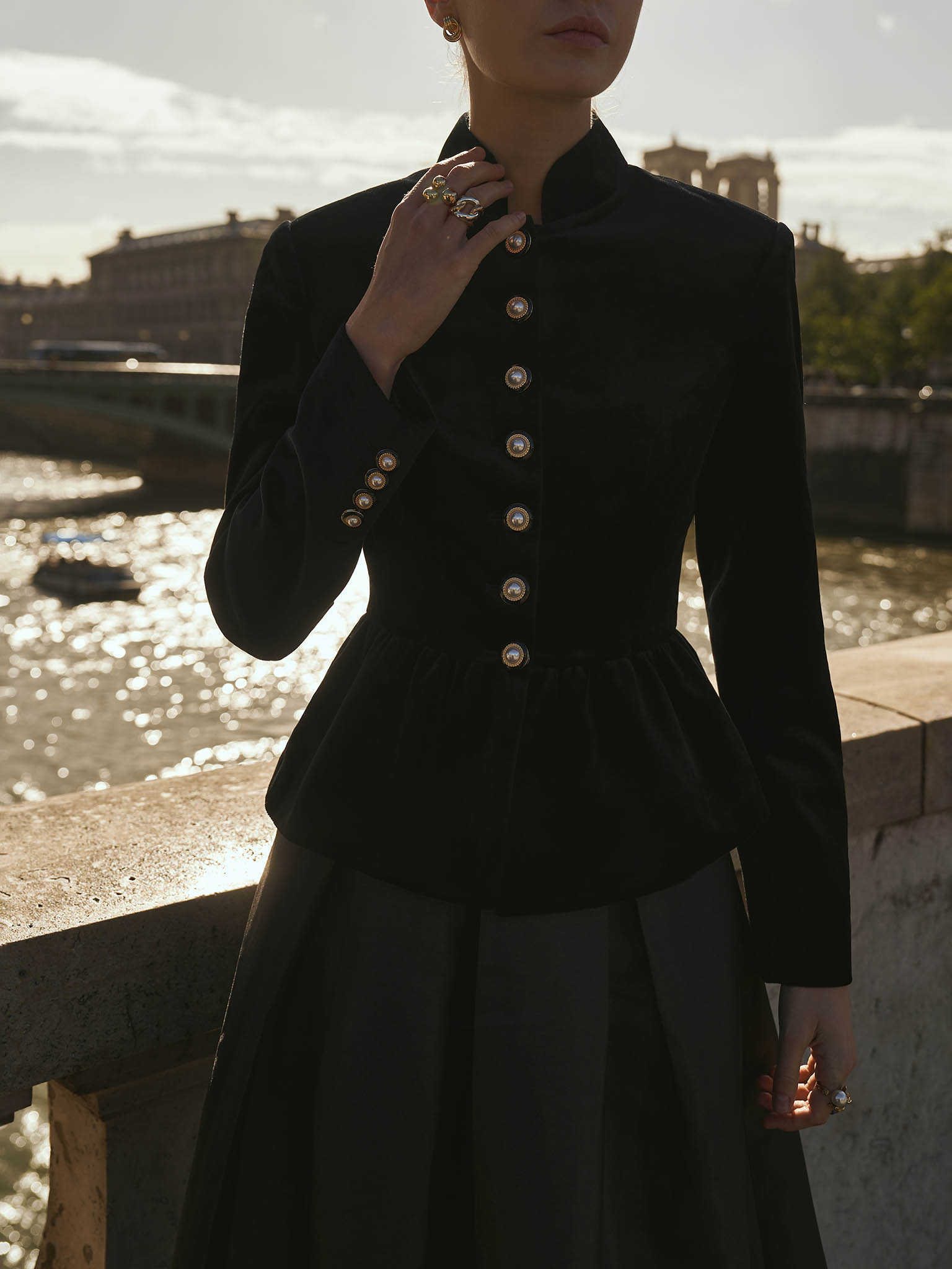 Her lip toBijou-Button Velour DownJacket Velvet jacket with peplum