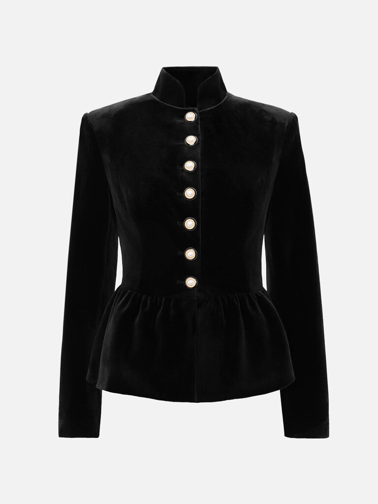 Velvet jacket with peplum and large buttons