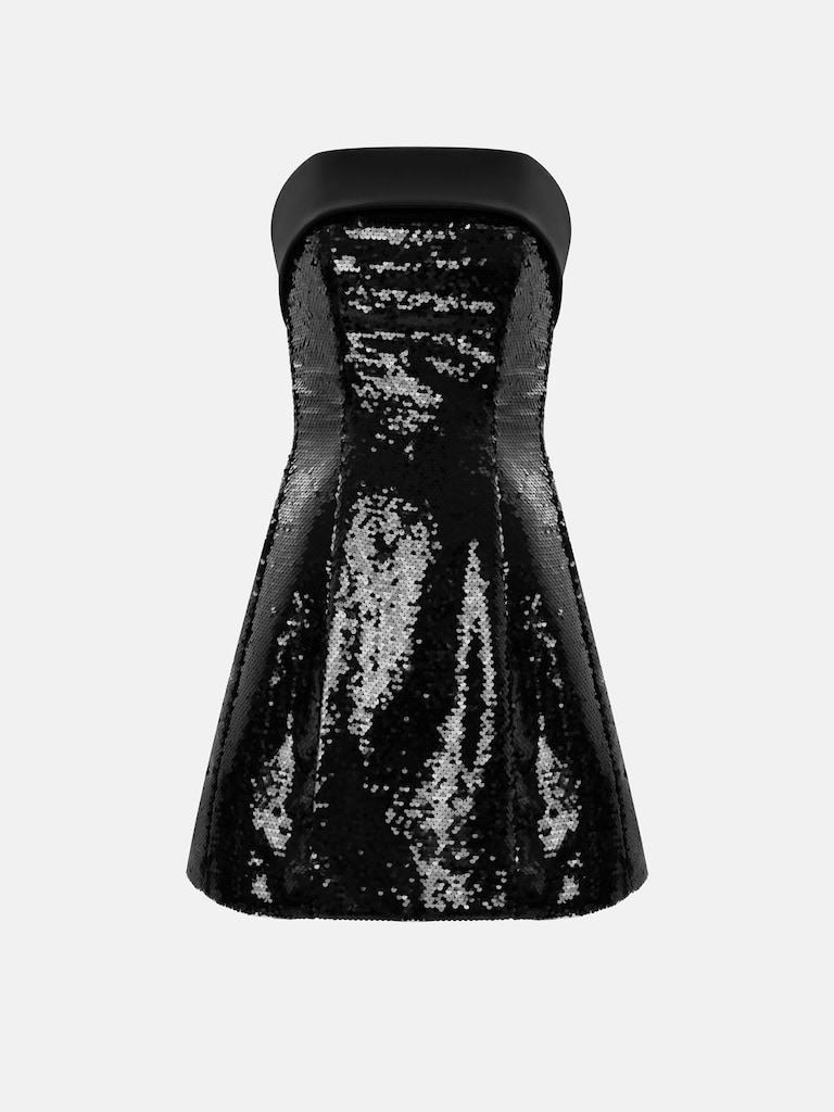 Sequin mini dress with open shoulders