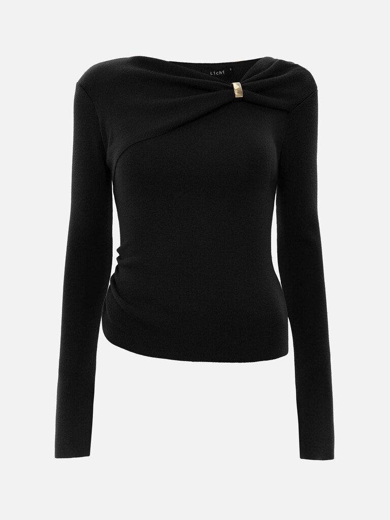 Viscose jumper with gathering and gold detailing on the collar