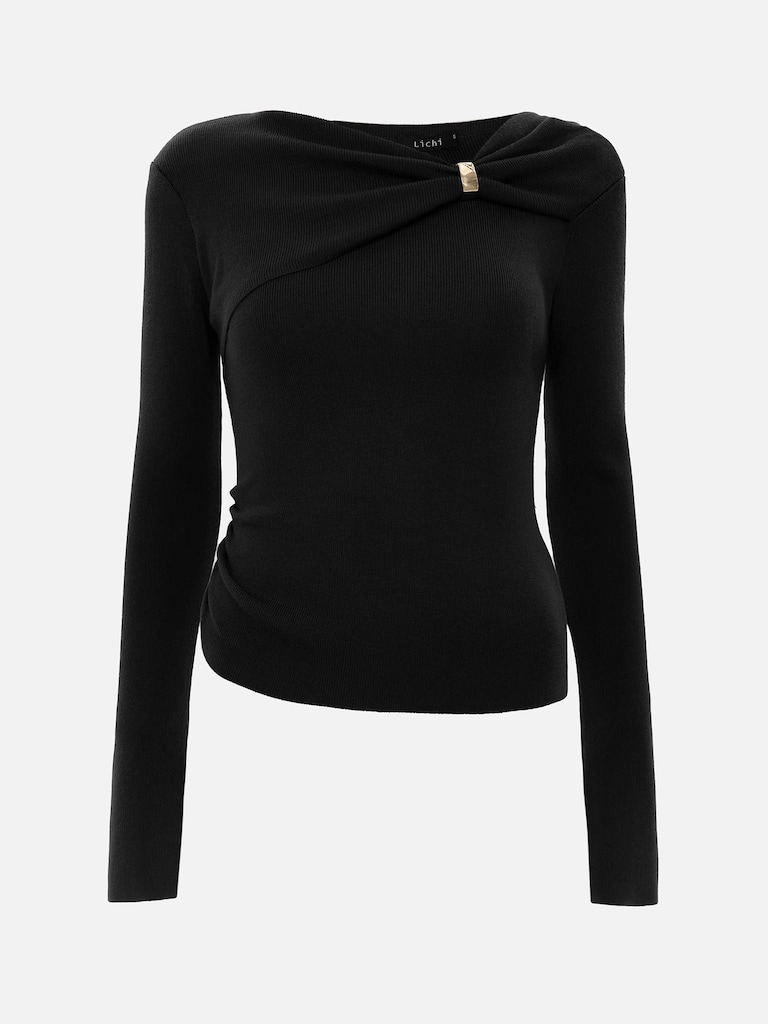 Джемпер из вискозы со сборкой и золотистым декором на воротнике