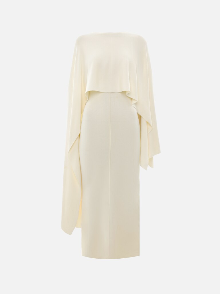 Viscose knitted maxi dress with long shoulder cape