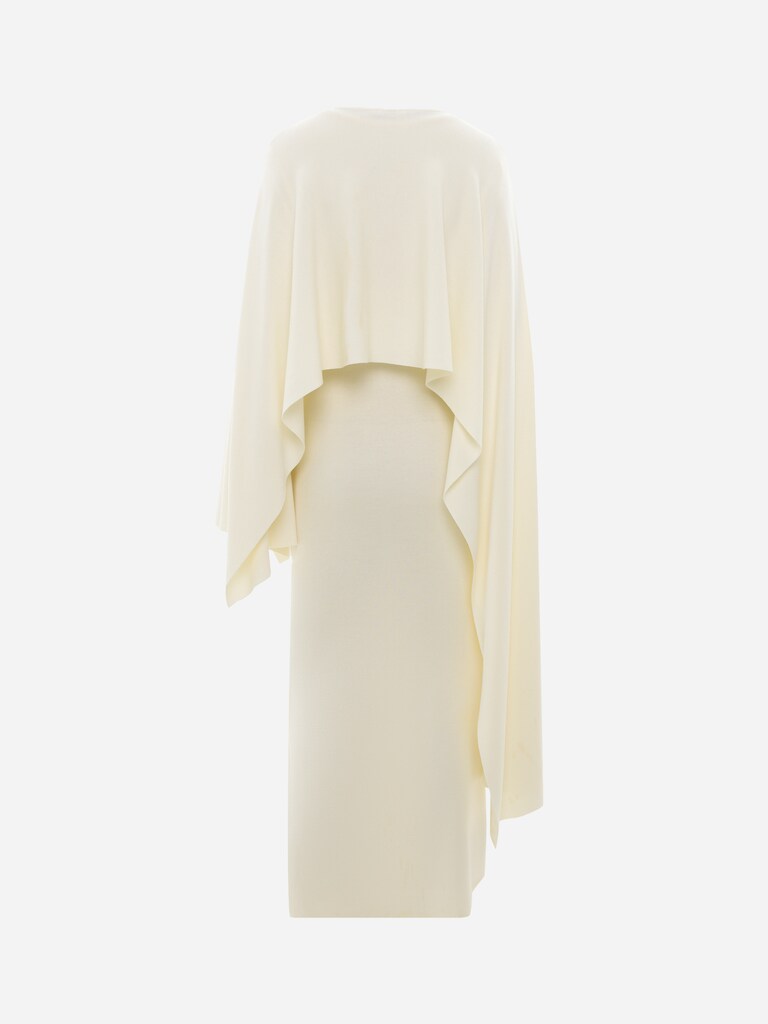 Viscose knitted maxi dress with long shoulder cape