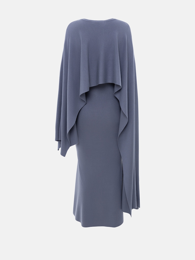 Viscose knitted maxi dress with long shoulder cape