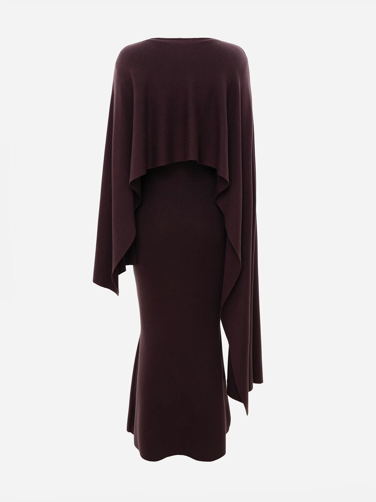 Viscose knitted maxi dress with long shoulder cape