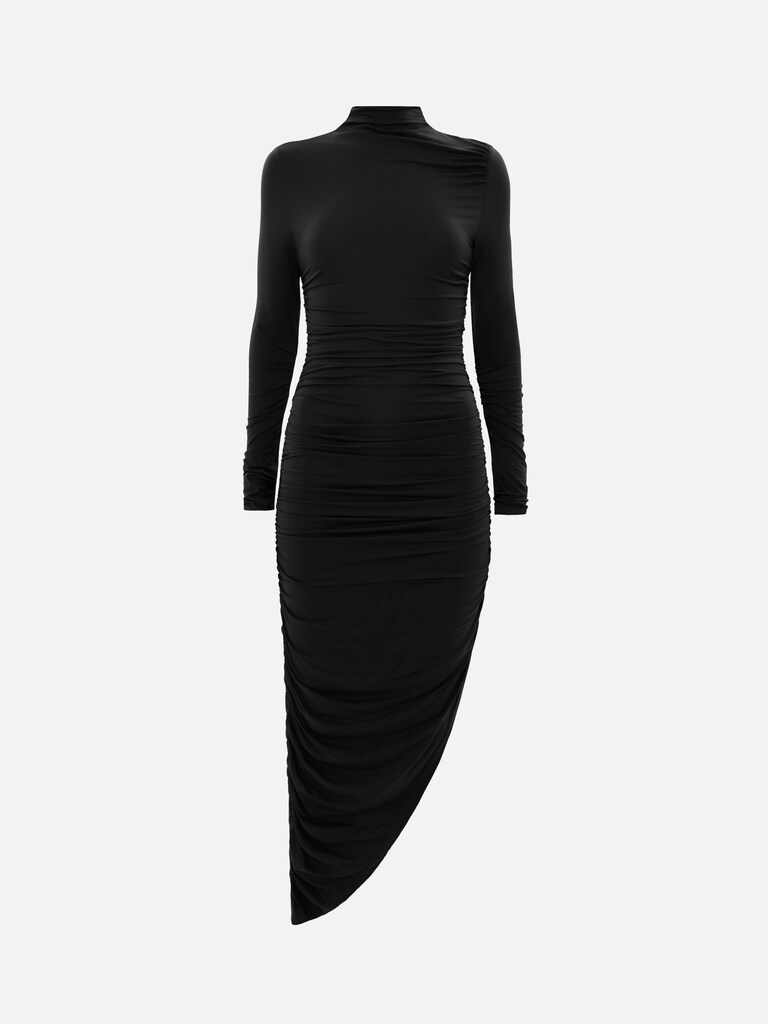 Robe midi en maille avec jupe asymétrique