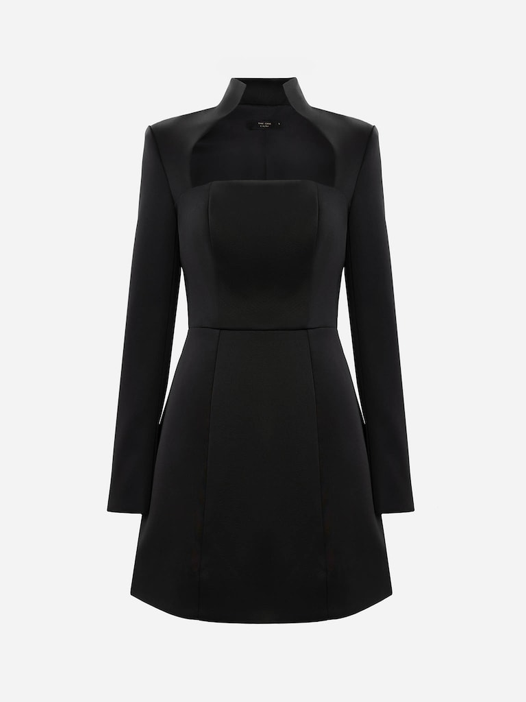 Платье мини с воротником-стойкой и фигурным вырезом