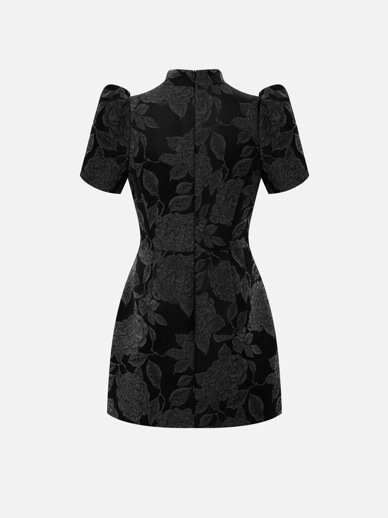 Fitted mini dress with textured floral pattern