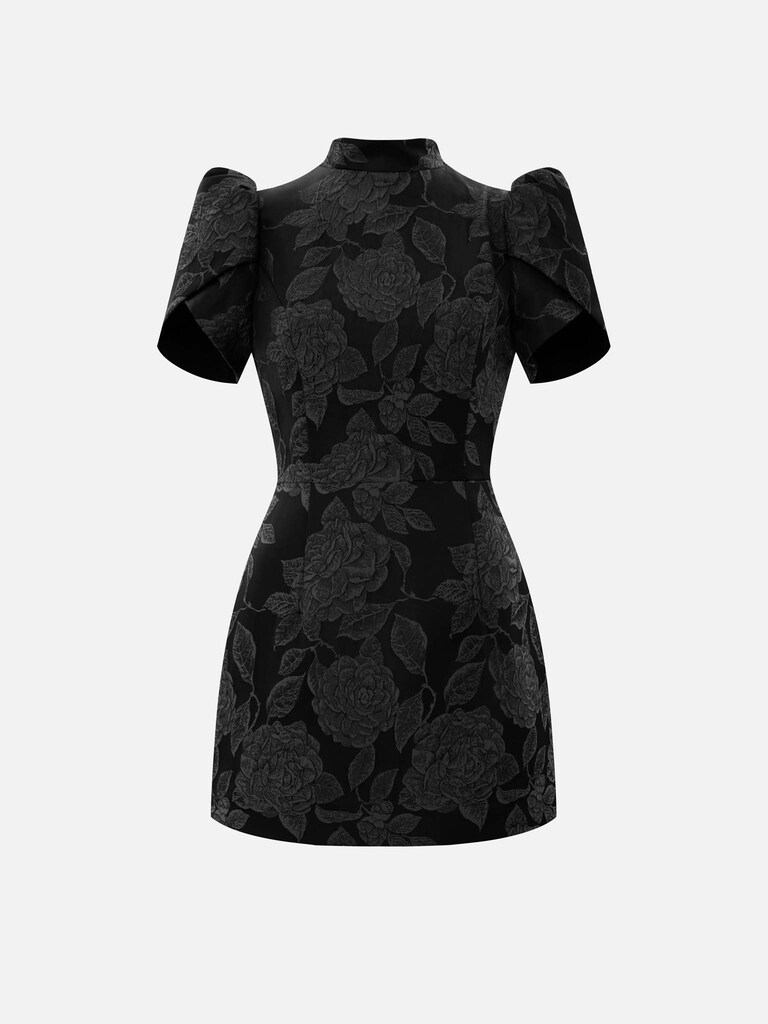 Fitted mini dress with textured floral pattern