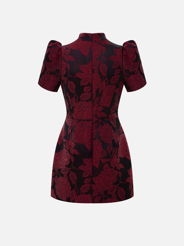 Fitted mini dress with textured floral pattern