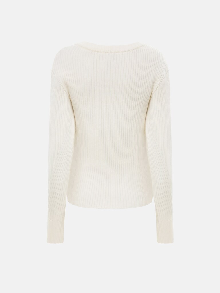 Джемпер в рубчик с V-образным вырезом и объемными рукавами