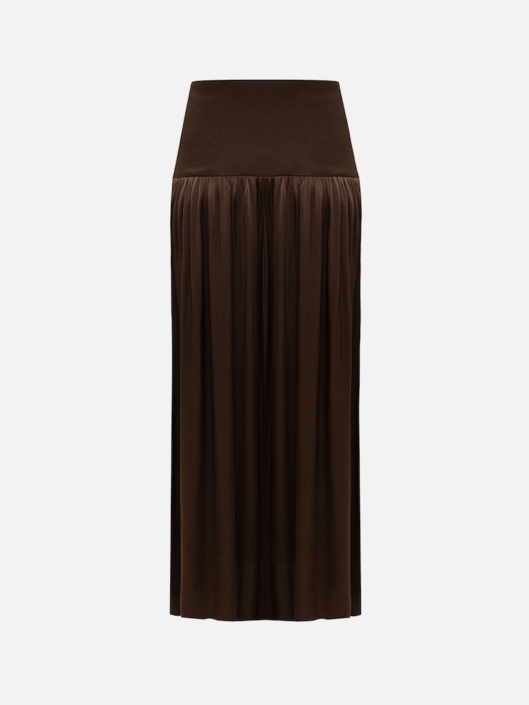 Viscose midi skirt with pleats at the hips