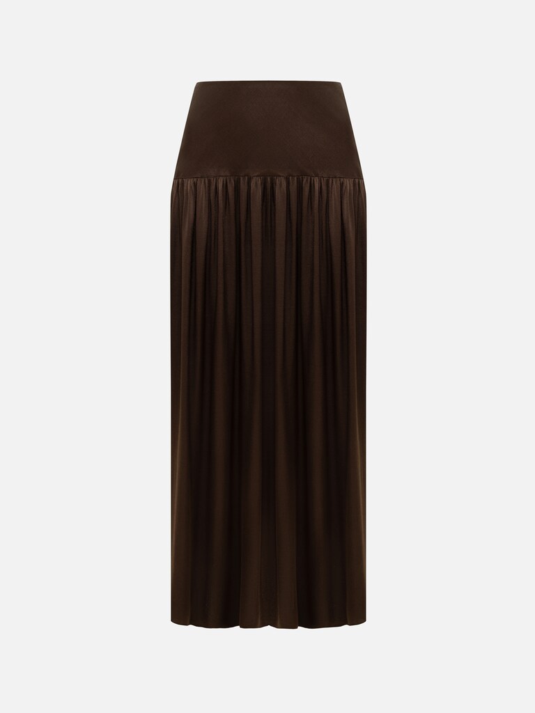 Viscose midi skirt with pleats at the hips