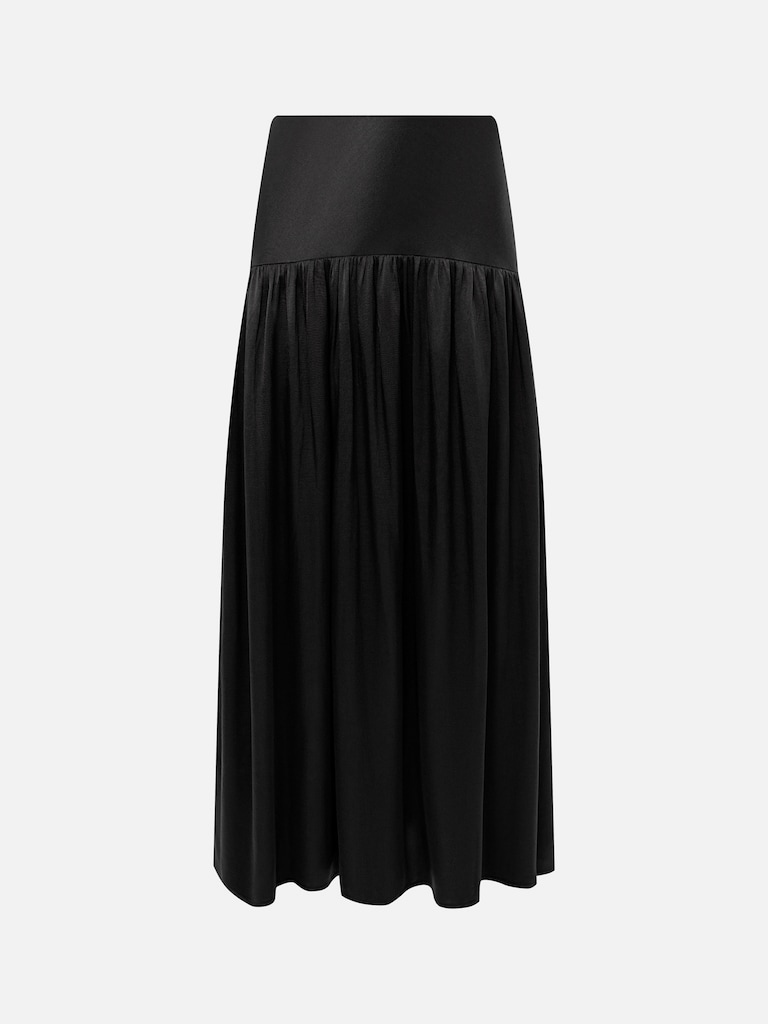 Viscose midi skirt with pleats at the hips