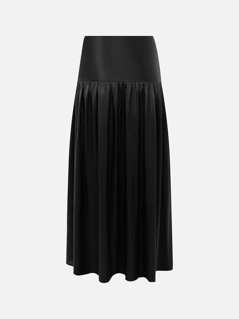 Viscose midi skirt with pleats at the hips