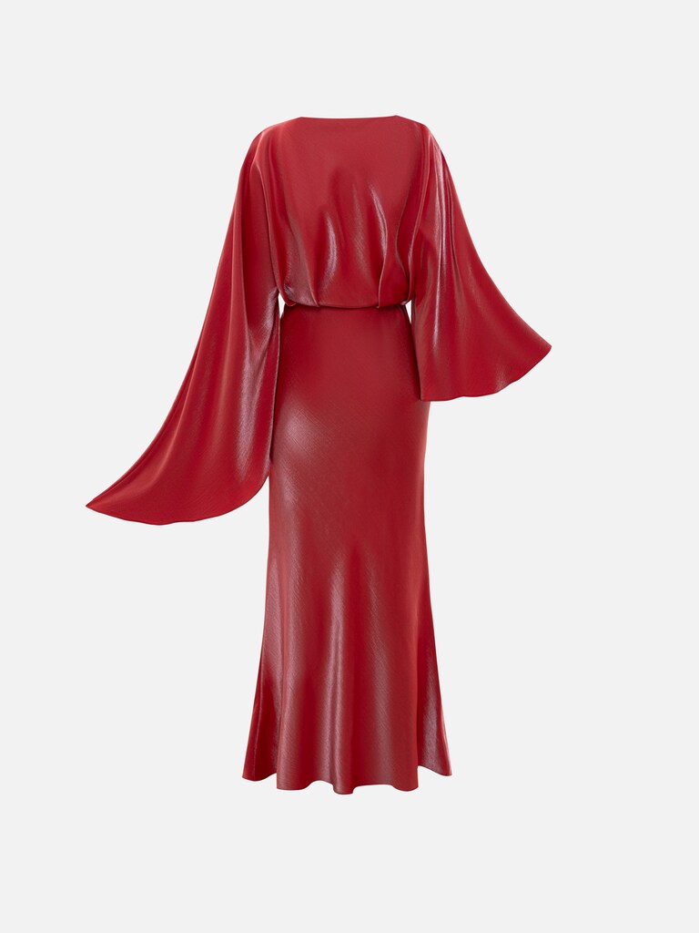 Satin maxi dress with puff sleeves