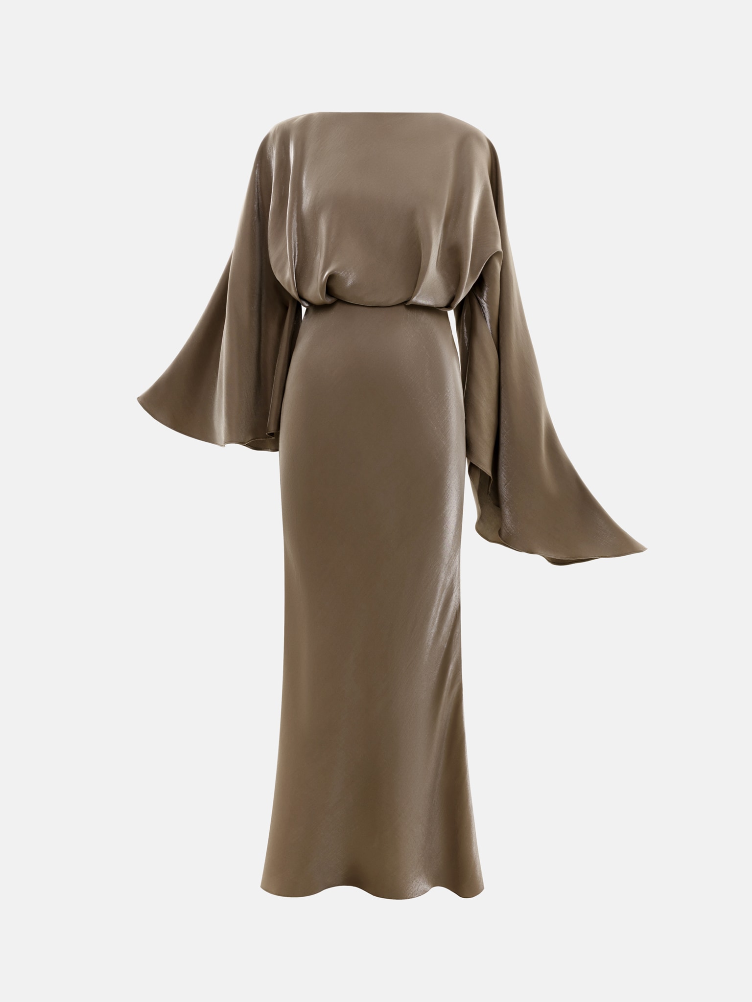 Satin maxi dress with puff sleeves