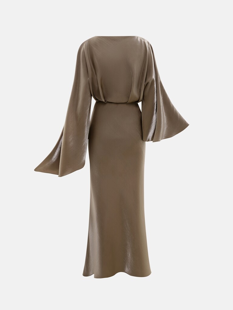 Satin maxi dress with puff sleeves