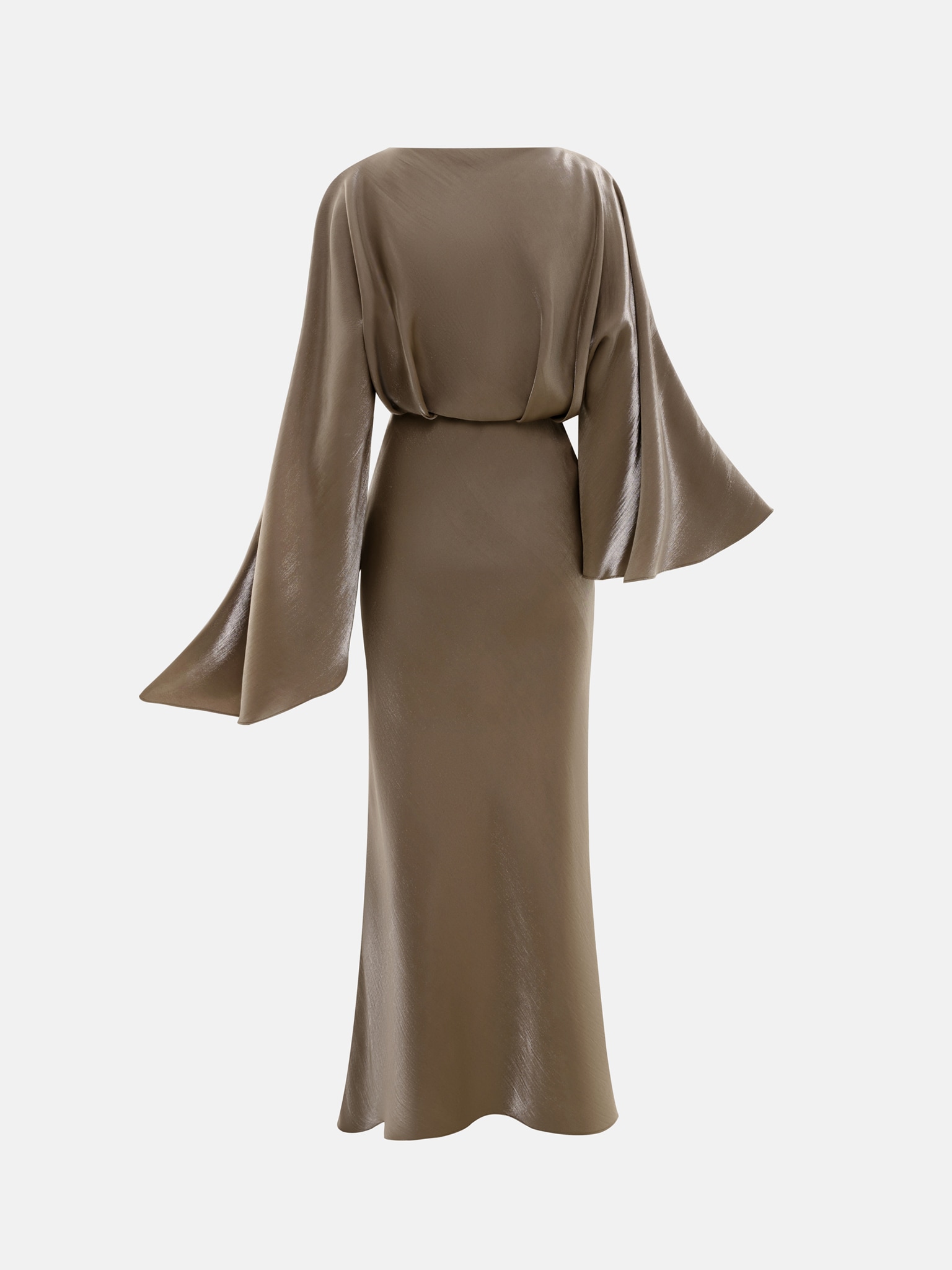 Satin maxi dress with puff sleeves