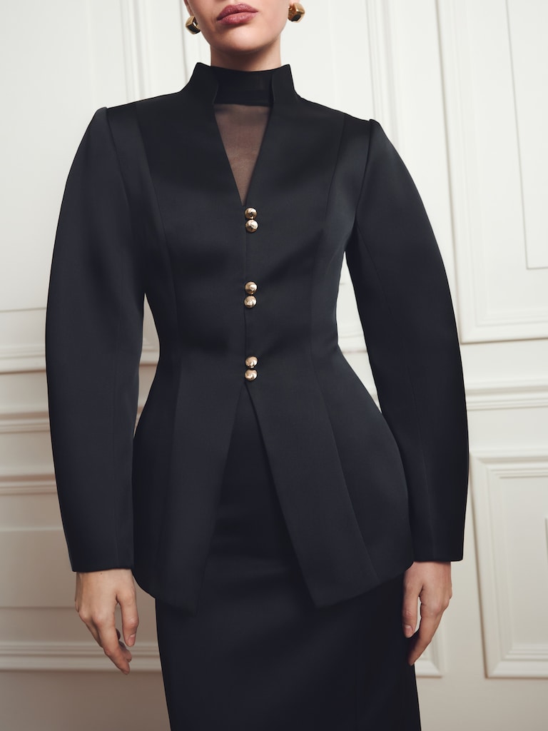 Fitted jacket with puff sleeves and gold buttons