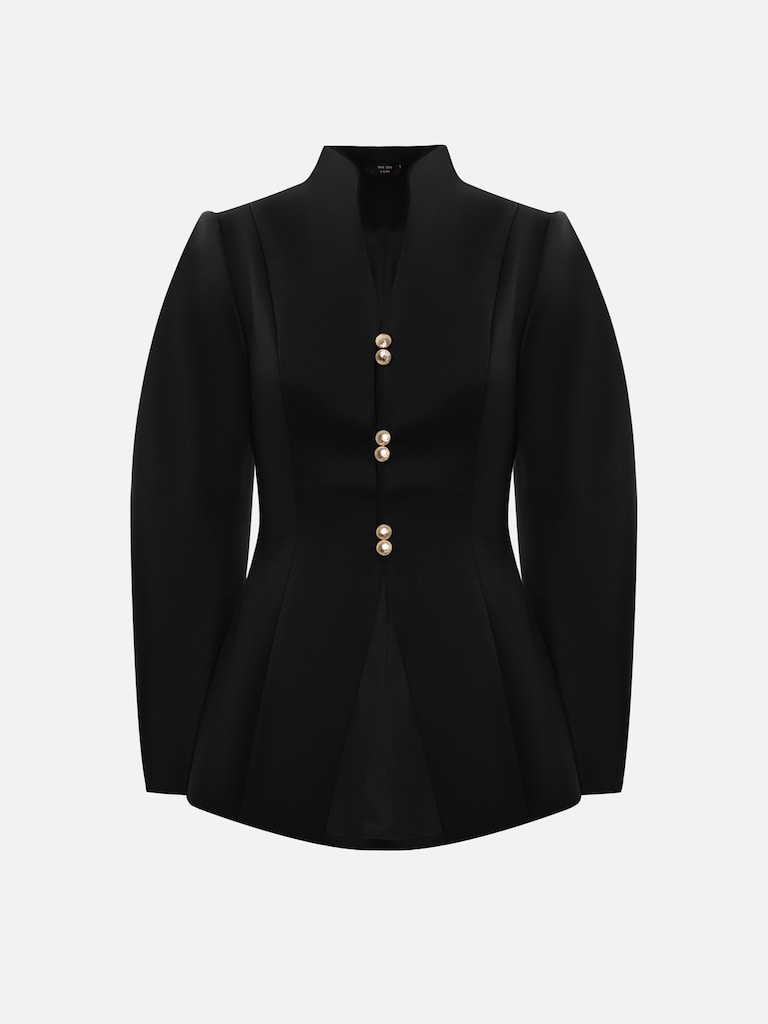 Fitted jacket with puff sleeves and gold buttons