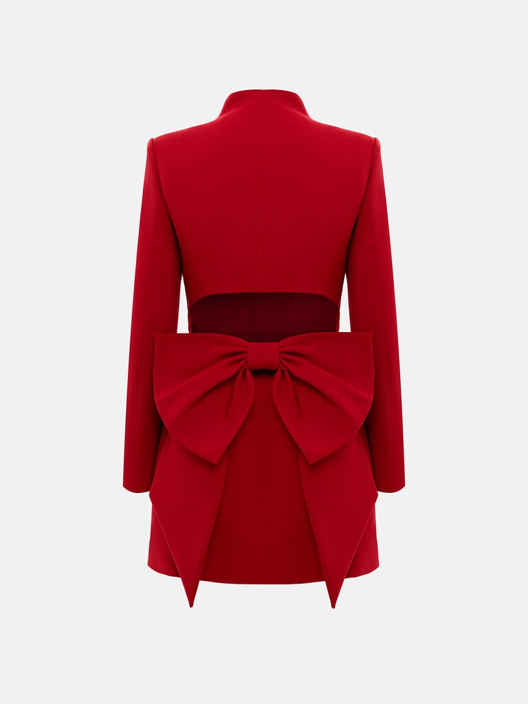 Fitted mini dress with a voluminous bow at the back