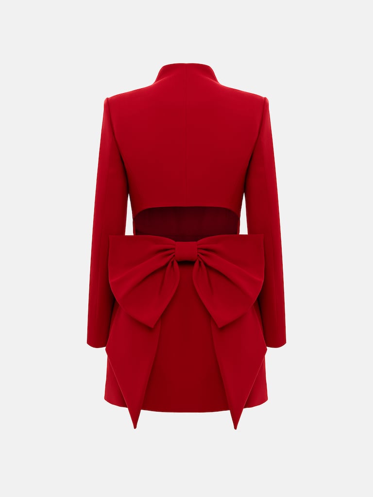 Платье мини приталенного силуэта с пышным бантом на спинке