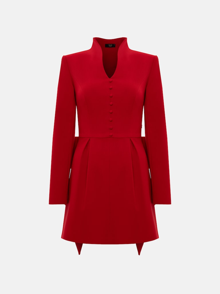 Платье мини приталенного силуэта с пышным бантом на спинке