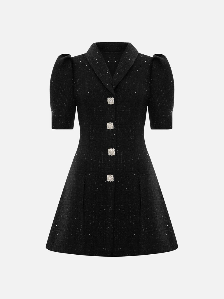 Tweed mini dress with accent buttons